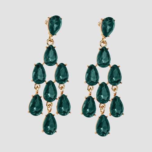 Crystal Chandelier Earrings in Gold & Green