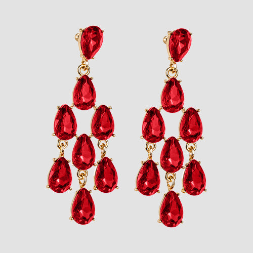 Crystal Chandelier Earrings in Gold & Red