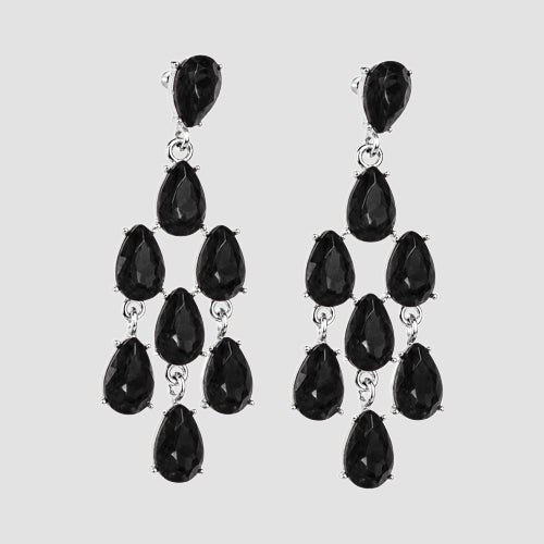 Crystal Chandelier Earrings in Silver & Black
