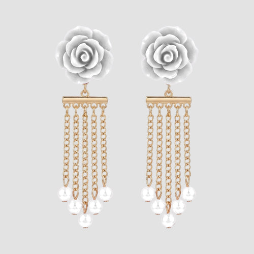 Pearly Rose Strand Earrings in White