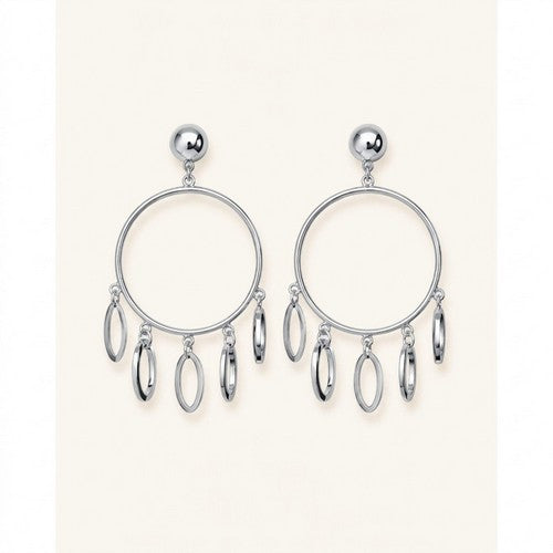 Oval Drop Hoop Earrings in Silver