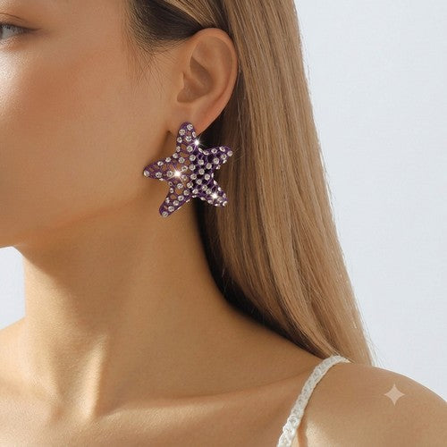 Rhinestone Starfish Earring in Purple