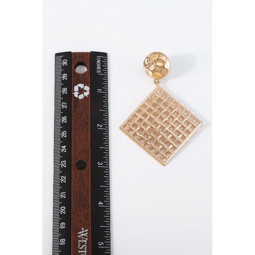 Mesh Square Drop Dangle Earrings in Gold