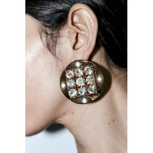 Gold Plated Jumbo Disc CZ Earrings in Gold