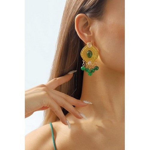 I Dream of Genie Gold Plated Dangle Earrings in Green