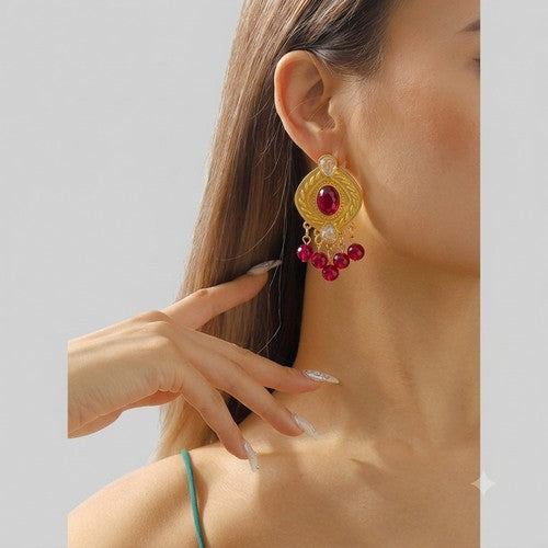 I Dream of Genie Gold Plated Dangle Earrings in Red