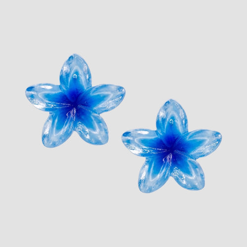 Plumeria Flower Stud Resin Earrings in Blue