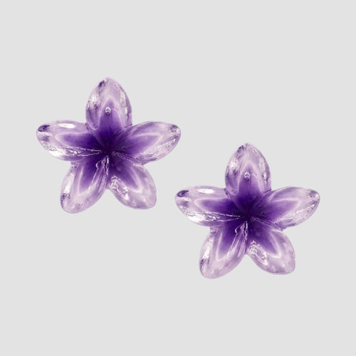 Plumeria Flower Stud Resin Earrings in Purple