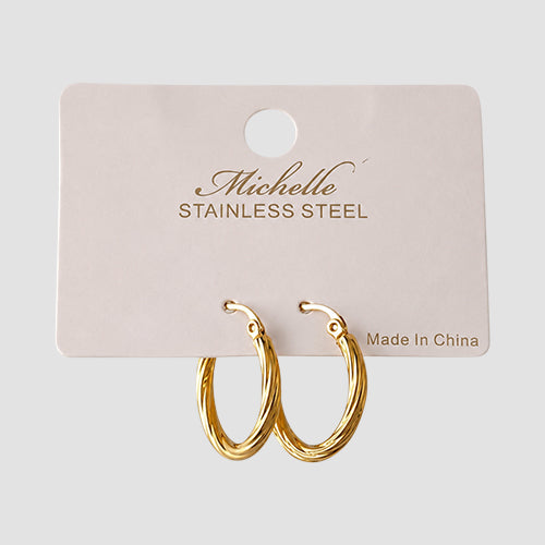 Stainless Steel Leverback Twist Hoop Earrings in Gold