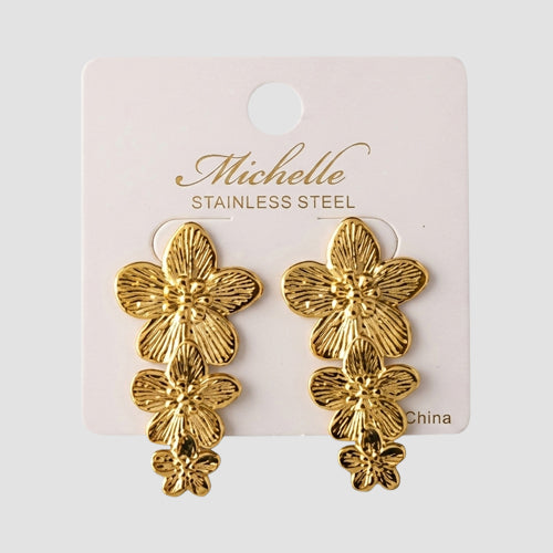 Stainless Steel Graduating Plumeria Flower Earring in Gold