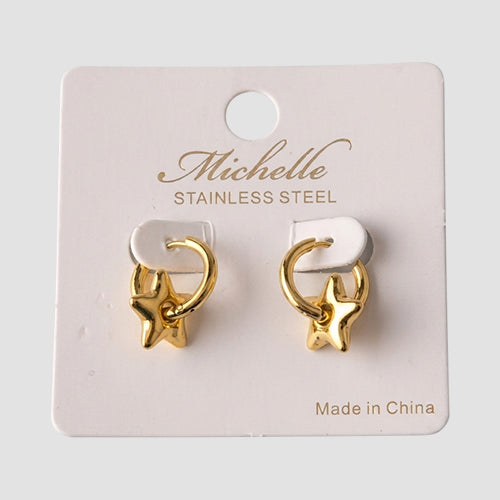 Stainless Steel Star Threaded Huggie Earring in Gold