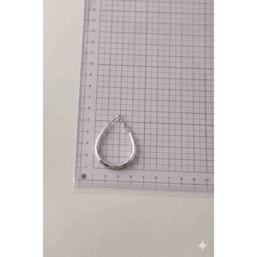 Stainless Steel Tube Teardrop Hoop Earring in Silver