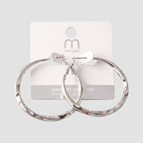 Stainless Steel Box Twist Hoop Earring in Silver