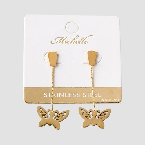 Stainless Steel Butterfly Strand Earring in Gold
