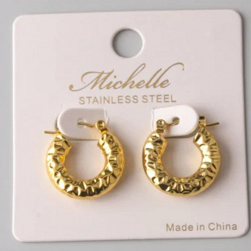 Stainless Steel Textured Chunky Leverback Huggie Earring in Gold