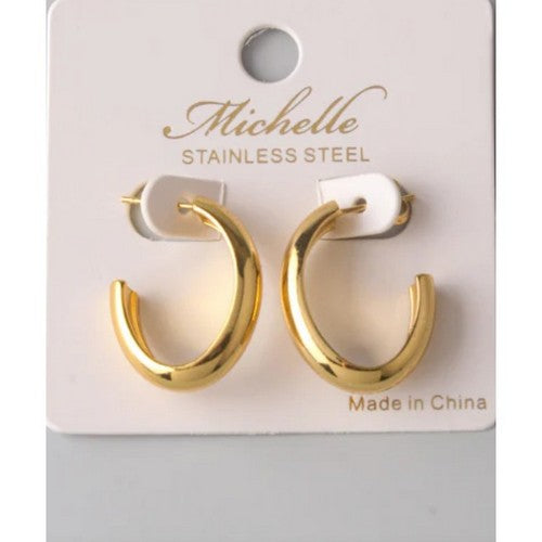 Stainless Steel Thick Oval Open Hoop Earring in Gold