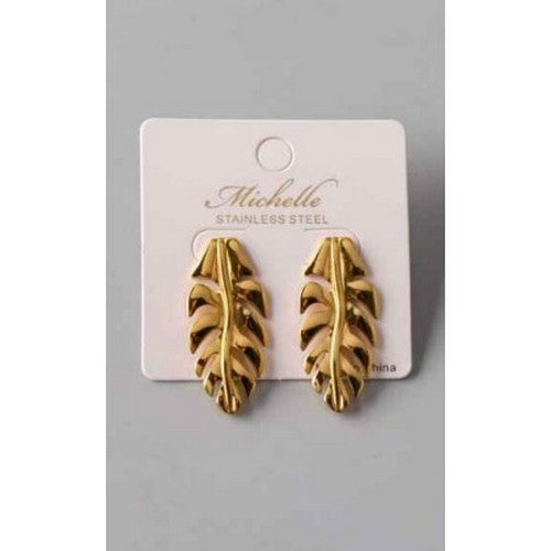 Stainless Steel Palm Leaf Earring in Gold