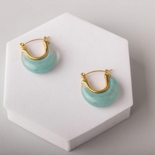 ERES0166 Stainless Steel Stone Arch Hoop Huggie Earring in Blue