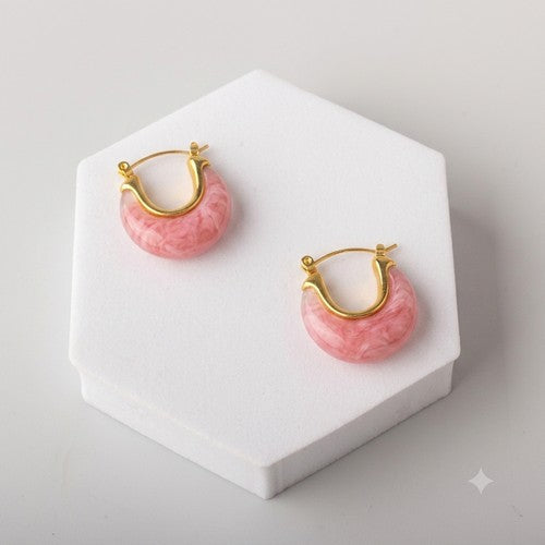 ERES0166 Stainless Steel Stone Arch Hoop Huggie Earring in Pink
