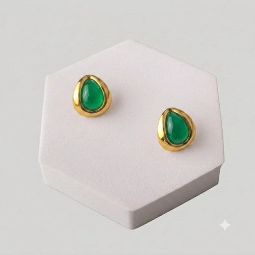 ERES0173 Stainless Steel Snakeeye Teardrop Earring in Green