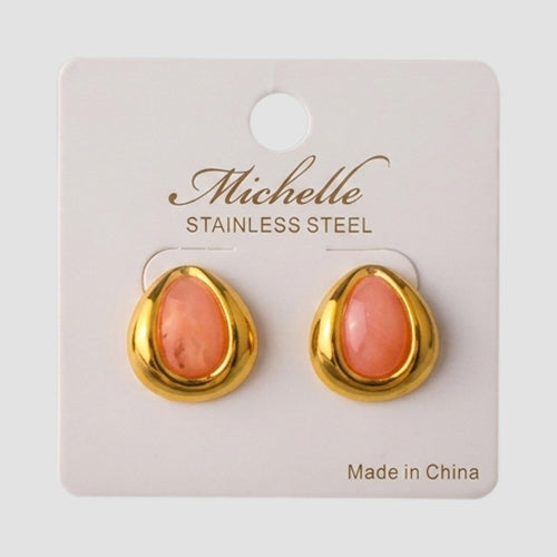 Stainless Steel Snake Eye Teardrop Earring in Pink