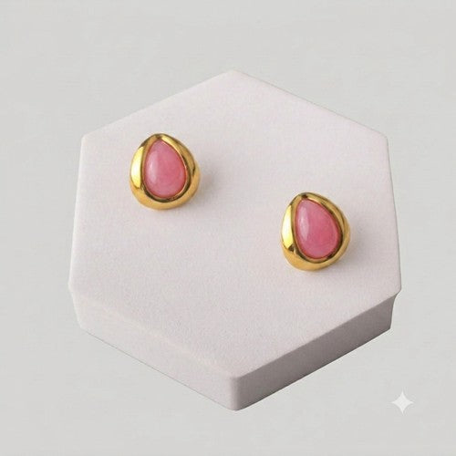 ERES0173 Stainless Steel Snakeeye Teardrop Earring in Pink