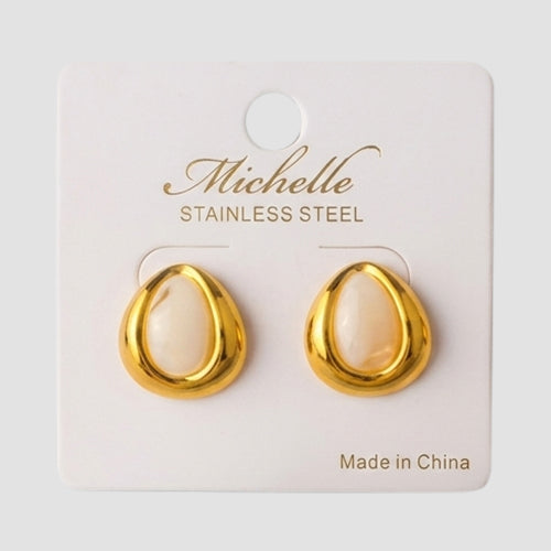 Stainless Steel Snake Eye Teardrop Earring in White