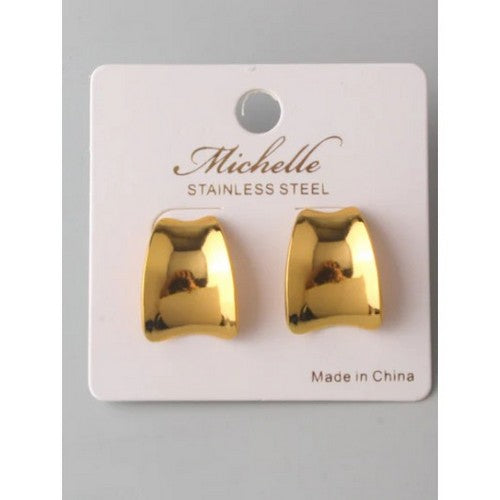 Stainless Steel Pressed Concave Huggie Earring in Gold