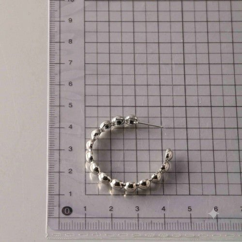 Stainless Steel Balls Open Hoop Earring in Silver