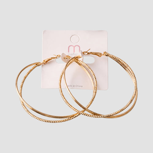 Intersected Texture Large Hoop Earring in Silver