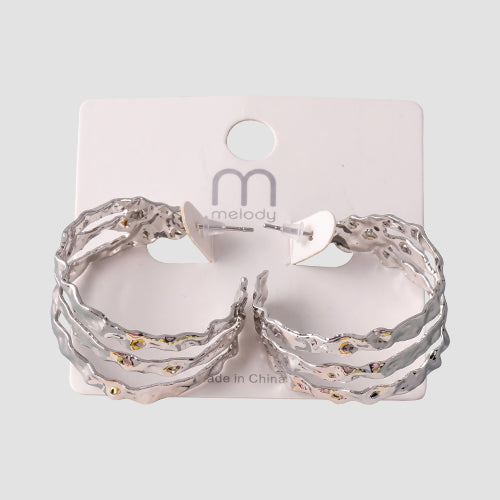 Hammered Wavy Triple Band Hoop Earring in Silver