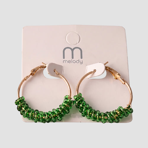 Bead Wrapped Hoop Earring in Green