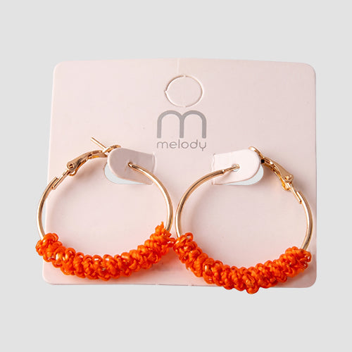 Bead Wrapped Hoop Earring in Orange
