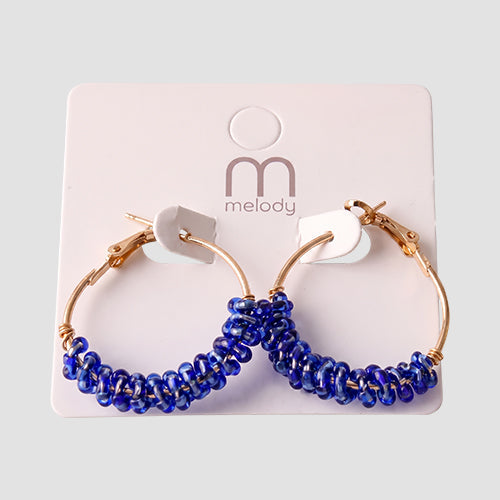 Bead Wrapped Hoop Earring in Royal Blue