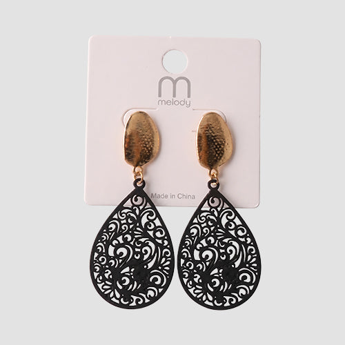 Curly Filigree Teardrop Earring in Black