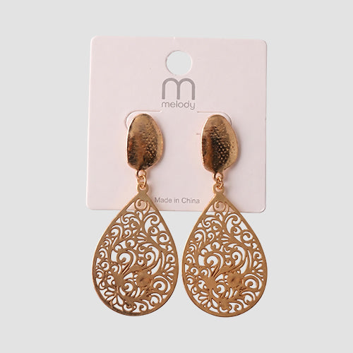 Curly Filigree Teardrop Earring in Gold