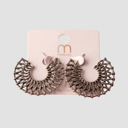 Metal Basketweave Fan Hoop Earring in Gunmetal