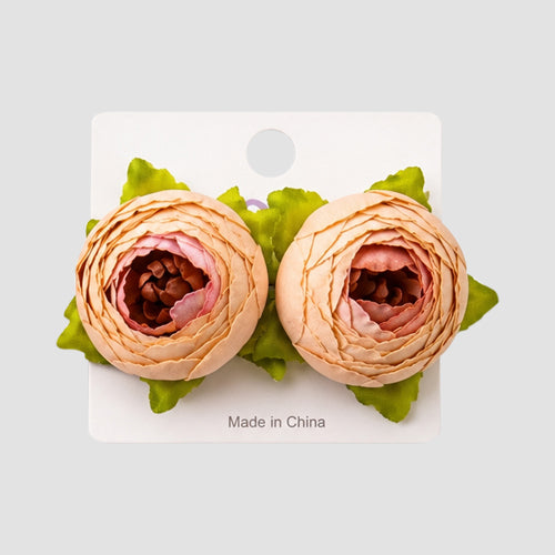 Fabric Peony Flower Earring in Brown