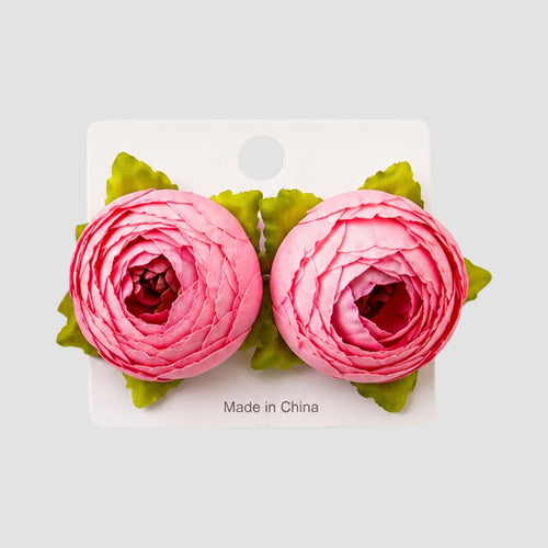 Fabric Peony Flower Earring in Fuchsia