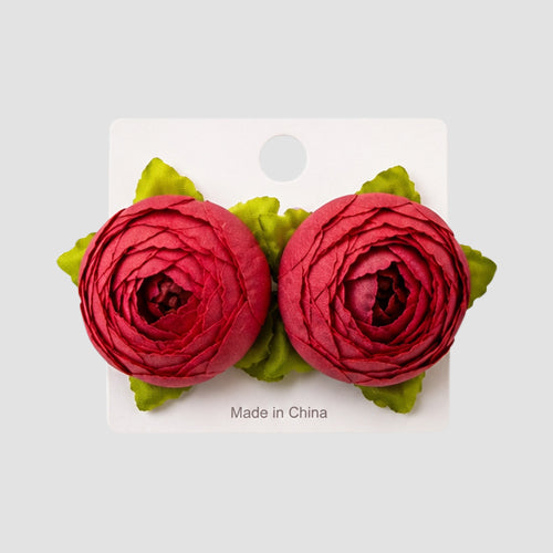 Fabric Peony Flower Earring in Wine