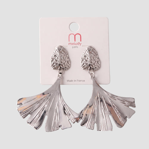 Textured Palm Leaf Fan Drop Earring in Silver