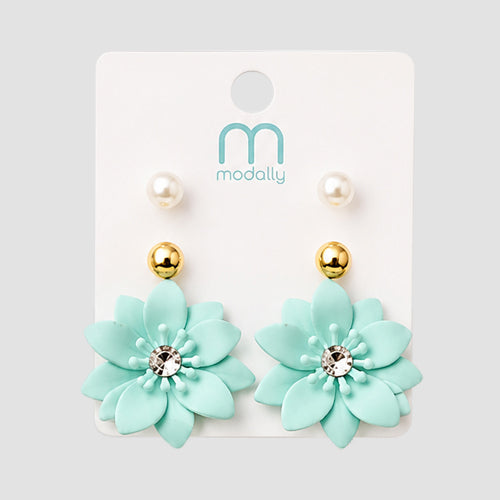 Matte Poinsettia Stud 3-Pair Earring Set in Green
