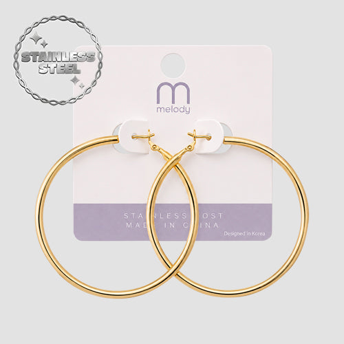 Stainless Steel Post Graduated Hoop Earring in Gold