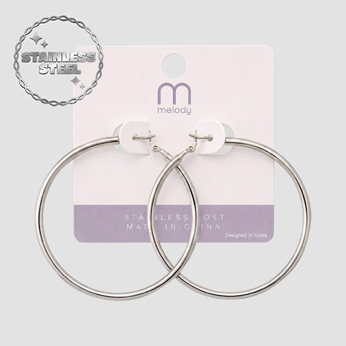 Stainless Steel Post Graduated Hoop Earring in Silver