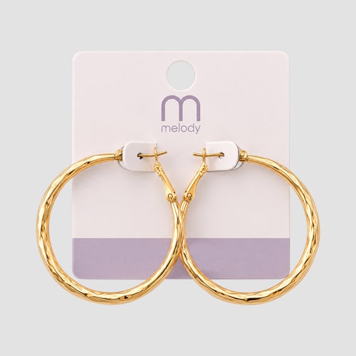 Stainless Steel Post Etched Graduated Hoop Earring in Gold