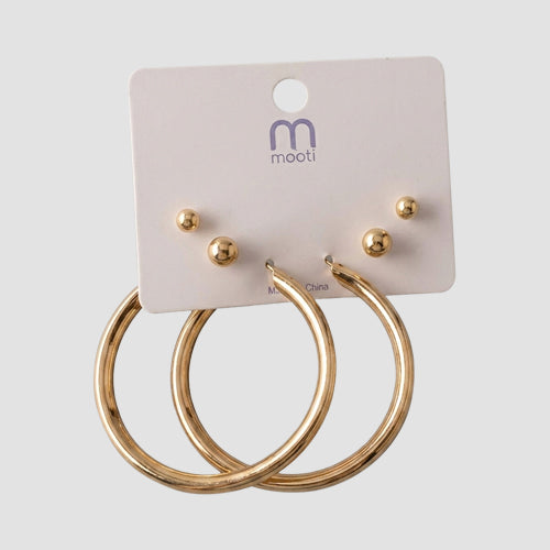 Large Tube Hoop 3pc Earring Set in Gold