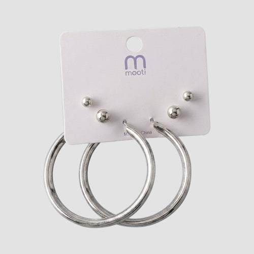 Large Tube Hoop 3pc Earring Set in Silver