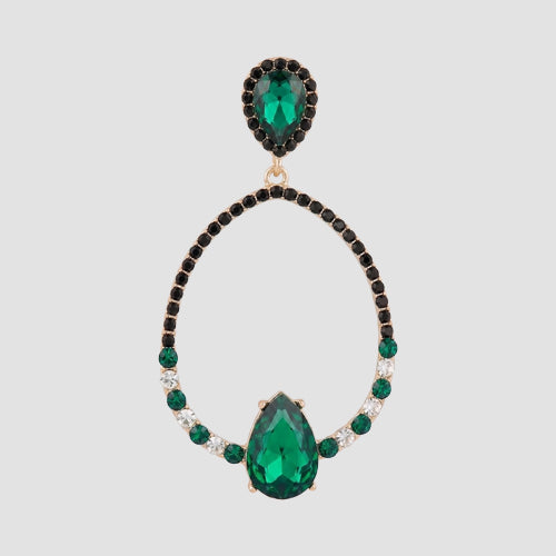 Tear Drop Triple Bridal Earrings in Gold/Green