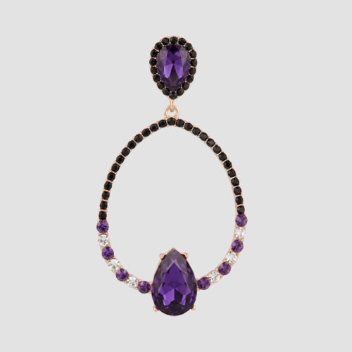 Tear Drop Triple Bridal Earrings in Gold/Purple
