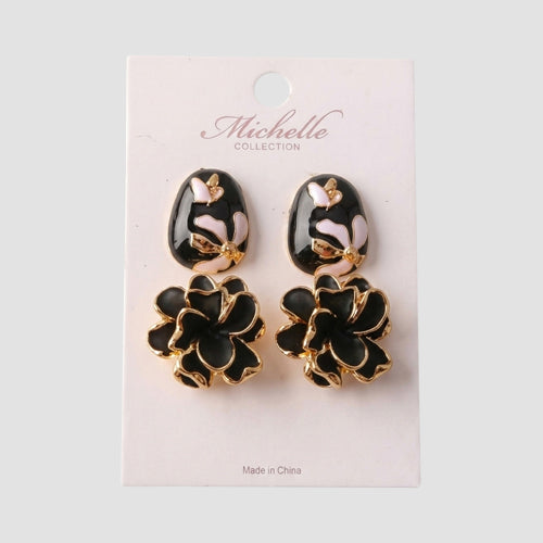 Dahlia 2-Pair Enamel Earring Set in Black/Gold/White